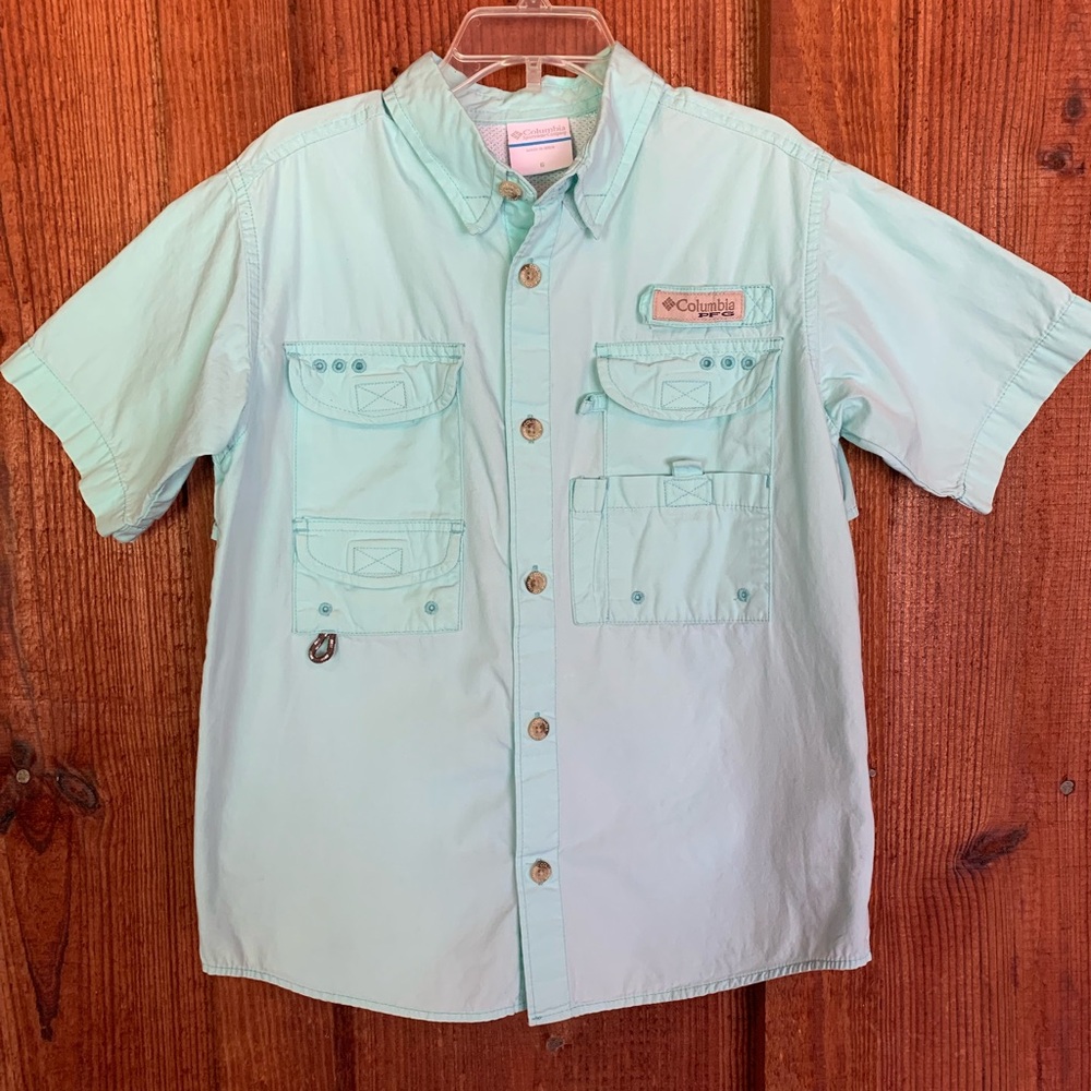Columbia Teal PFG Fishing Shirt Short Sleeve Boys Size 6